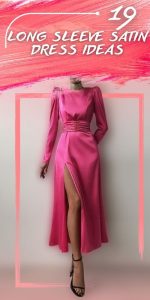 Long Sleeve Pearl Pink Satin Dress