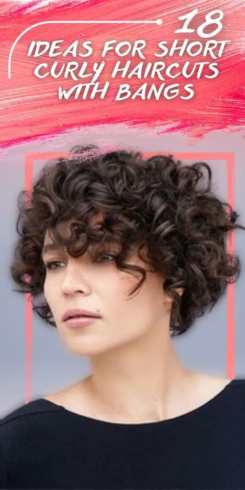 Short Haircut With Bangs For Curly Brunette Hair