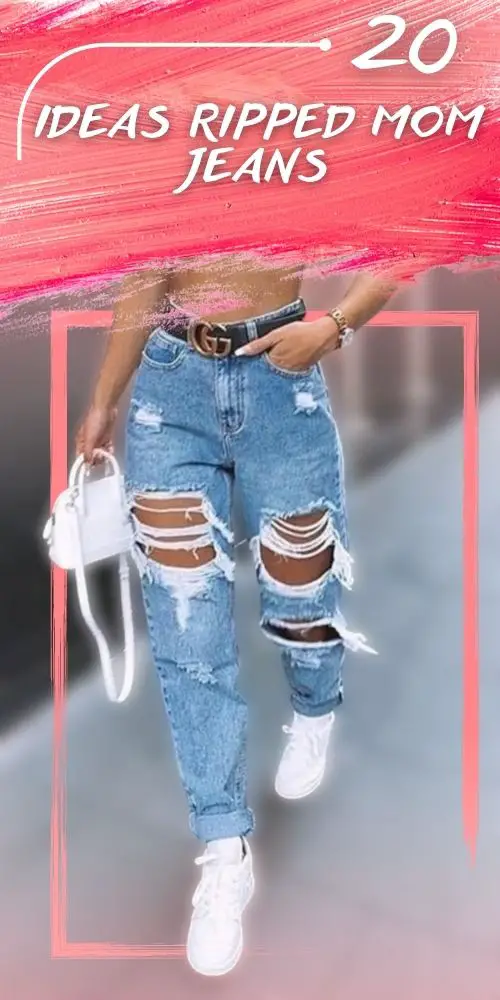 Ripped Mom Jeans In Shades Of Blue And Light Blue