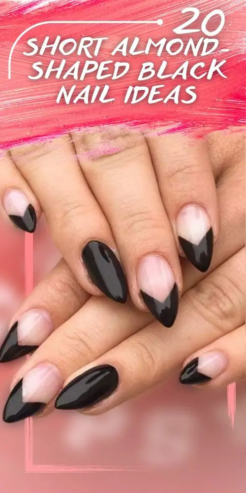 Short Black Almond Nails With Designed