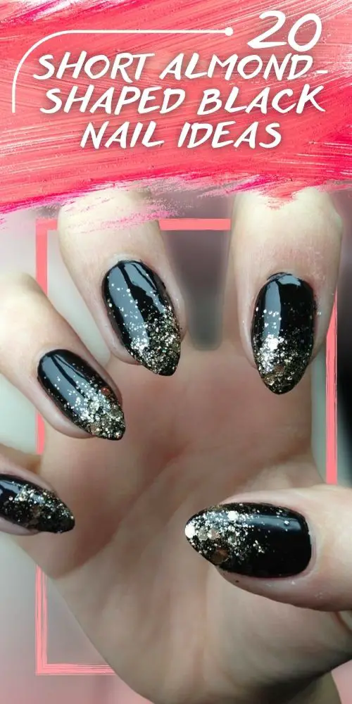 Short Black Almond Nails With Designed