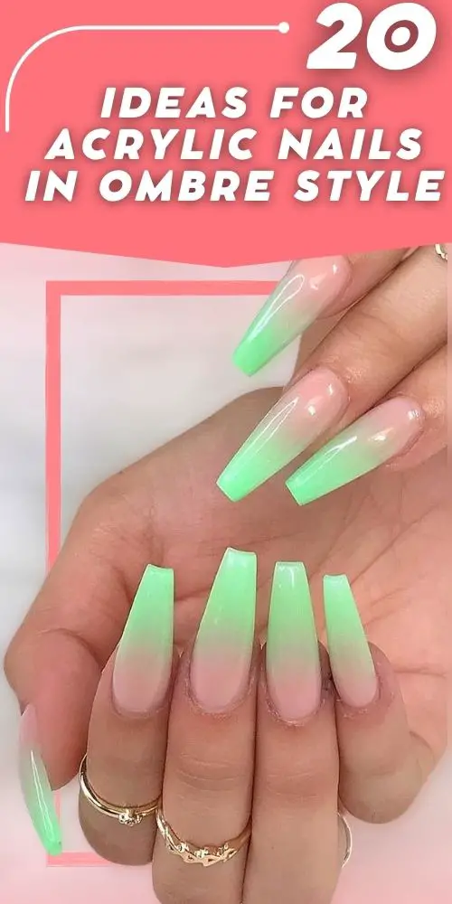 Ombre Acrylic Nails In Neon Shades Of Green
