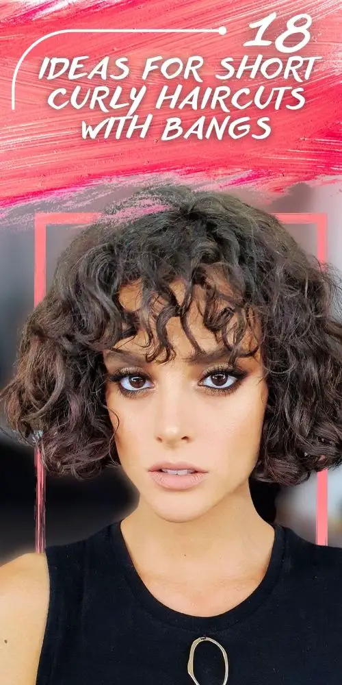Short Haircut With Bangs For Curly Brunette Hair