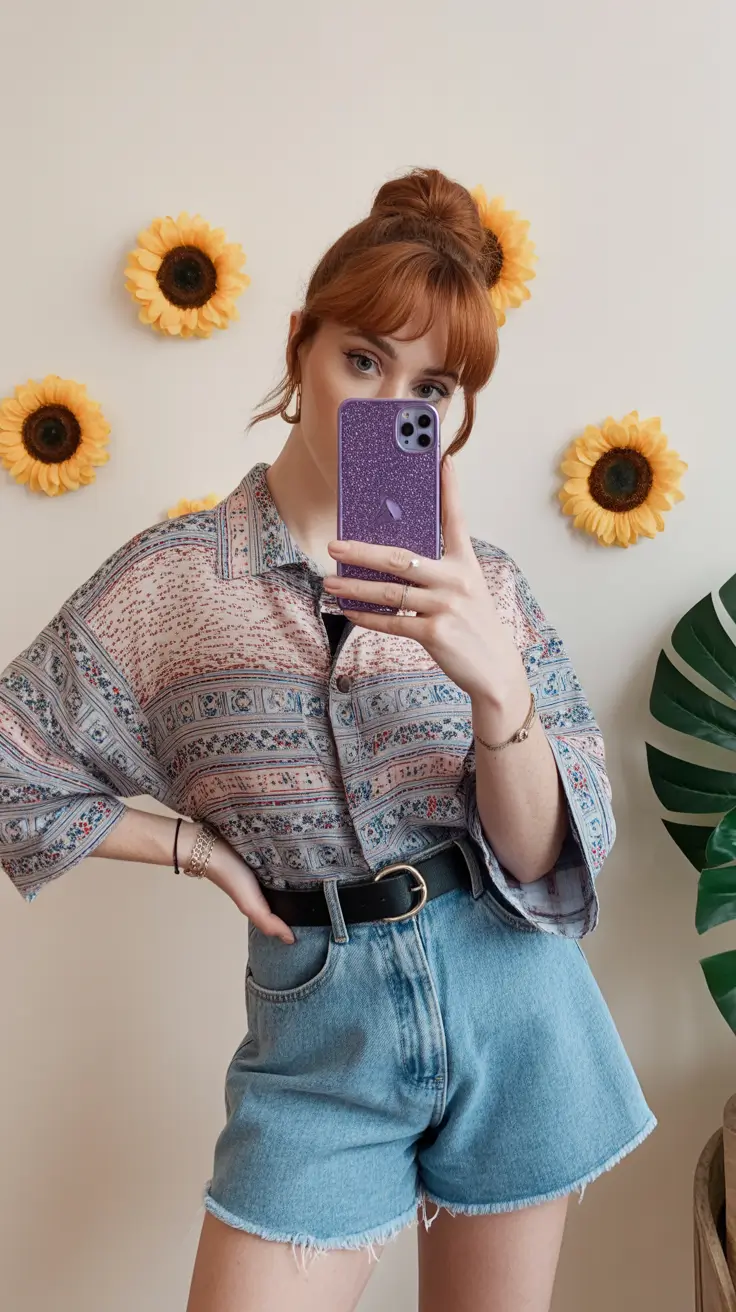 retro vintage summer outfits 2026 Relaxed Retro Layers with a Playful Printed Shirt