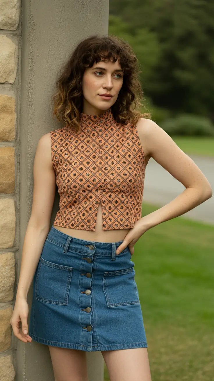 retro vintage summer outfits 2026 Casual Retro Edge with Cropped Prints and Denim Minis