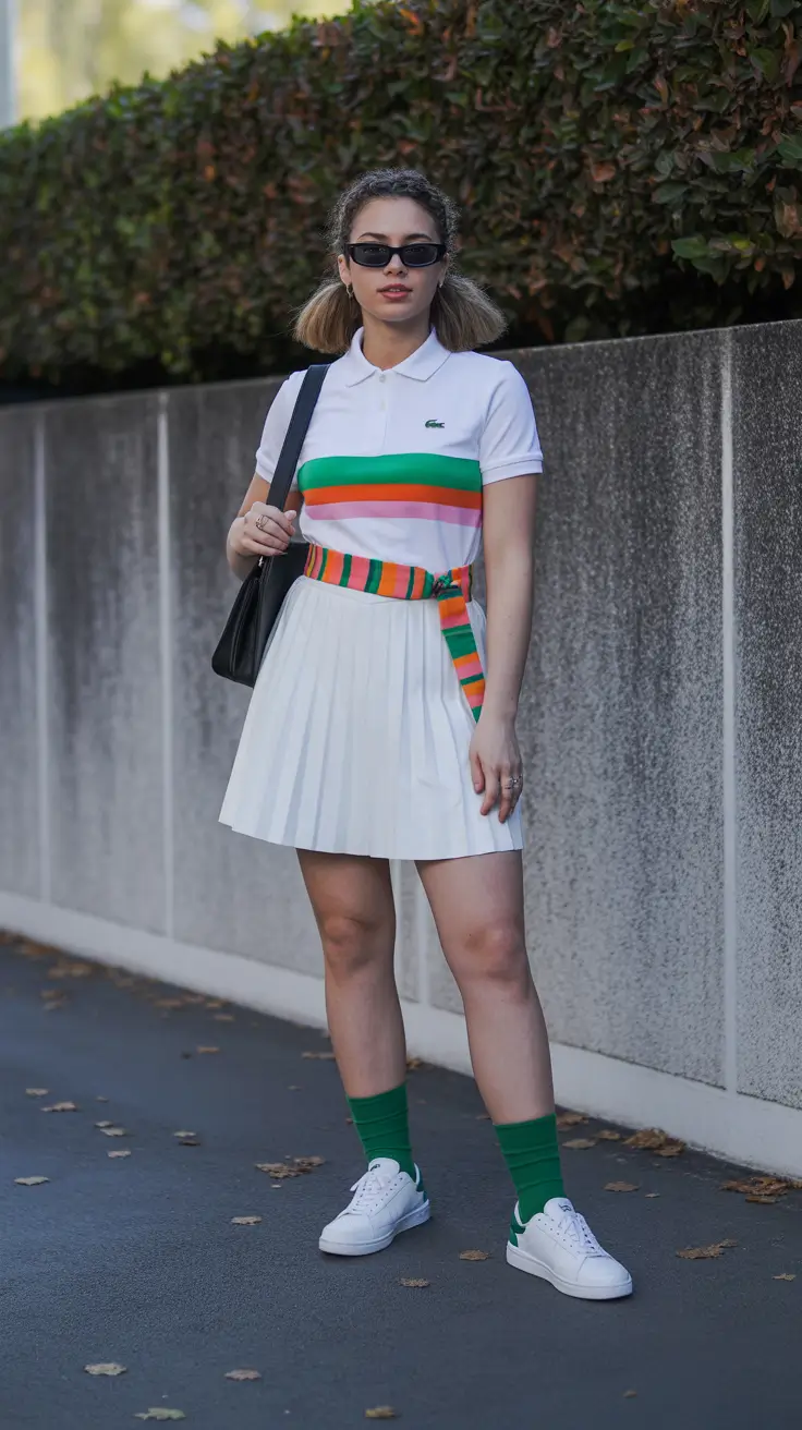 sporty chic summer tennis outfits 2026 Playful Preppy - Color Accents & Street Energy