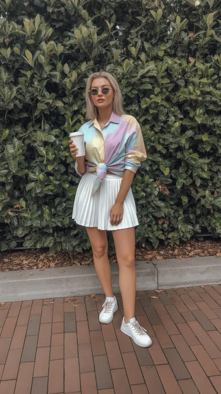 sporty chic summer tennis outfits 2026 Playful Prep - Colorful Shirt Meets Classic Pleats