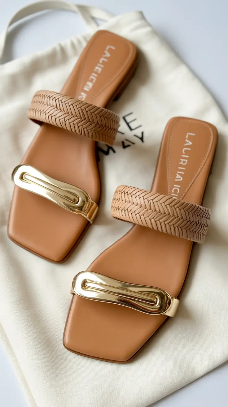 summer flip flops for women Woven Strap Leather Slides With Quiet Luxury Summer Mood