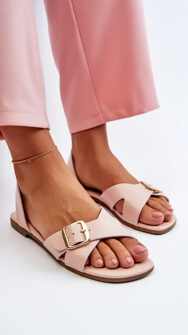 summer flip flops for women Soft Pink Buckle Slides With Romantic Everyday Ease