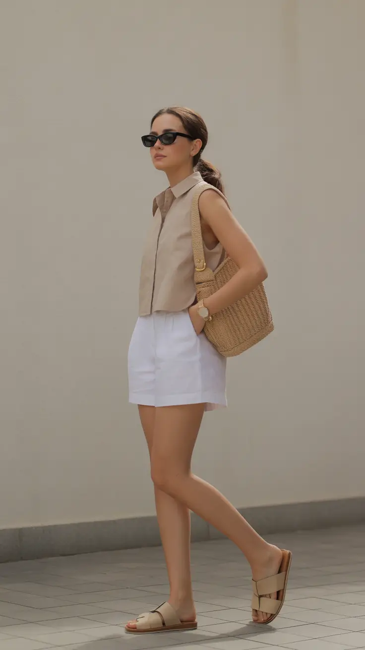 summer outfits with sandals for women 2026 Neutral Linen Layers With Effortless Everyday Slides