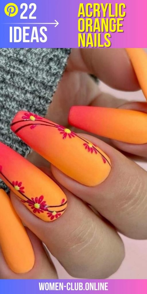 Neon Orange Acrylic Nail Designs for Summer 2023: Bright, Short and Ombre Styles!  Nail Art Ideas