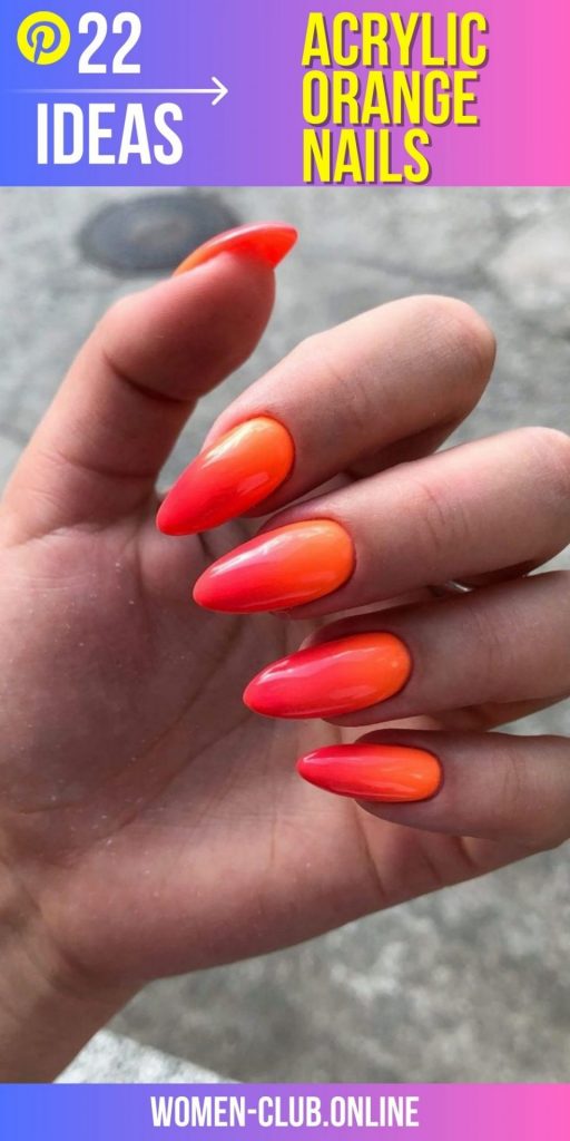 Neon Orange Acrylic Nail Designs for Summer 2023: Bright, Short and Ombre Styles!  Nail Art Ideas