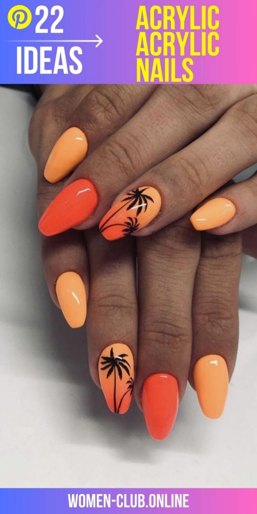 Neon Orange Acrylic Nail Designs for Summer 2023: Bright, Short and Ombre Styles!  Nail Art Ideas