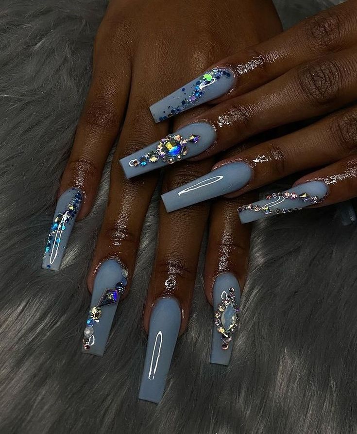 Uniquely Fresh Look with Light Blue Nail Art Ideas: The Perfect Shade for Dark Skin Tones