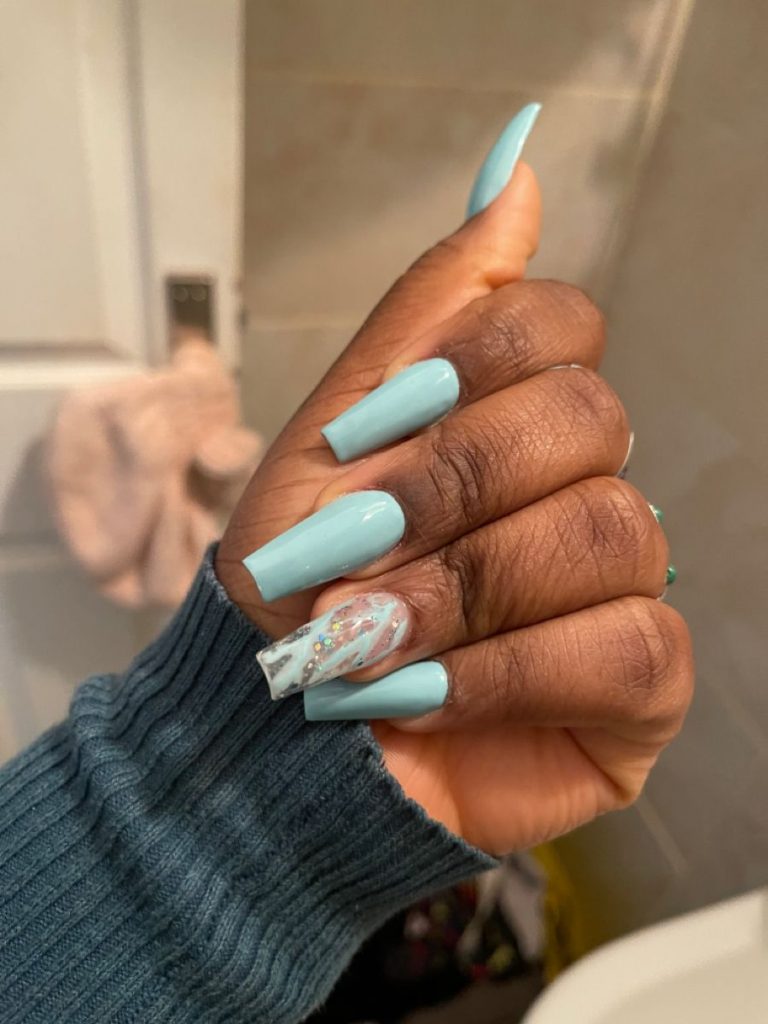 Uniquely Fresh Look with Light Blue Nail Art Ideas: The Perfect Shade for Dark Skin Tones