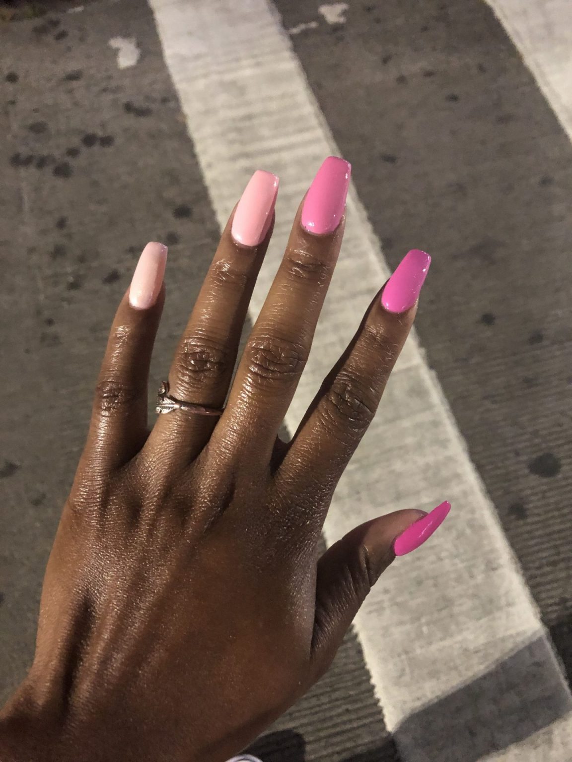 light pink gel nails on dark skin