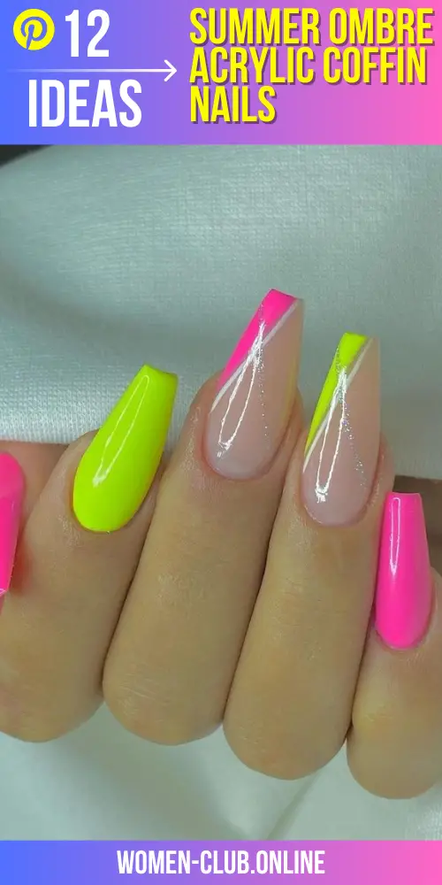 Summer Ombre Acrylic Coffin Nails 2023: Stunning Glitter Accents in Pink, Blue, Green, Purple & More