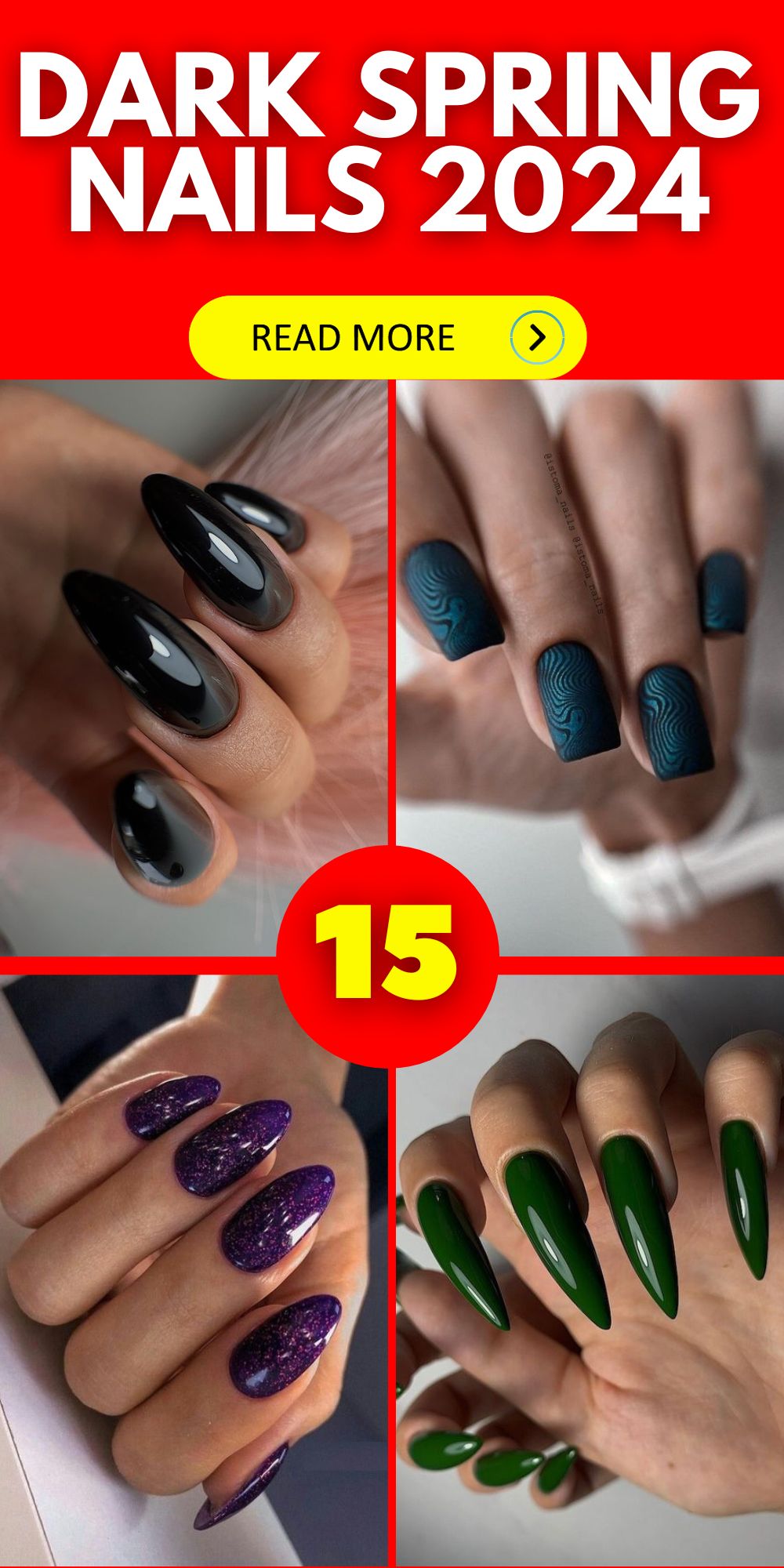 Embrace 2024 with Chic Dark Spring Nail Trends - Colors & Designs