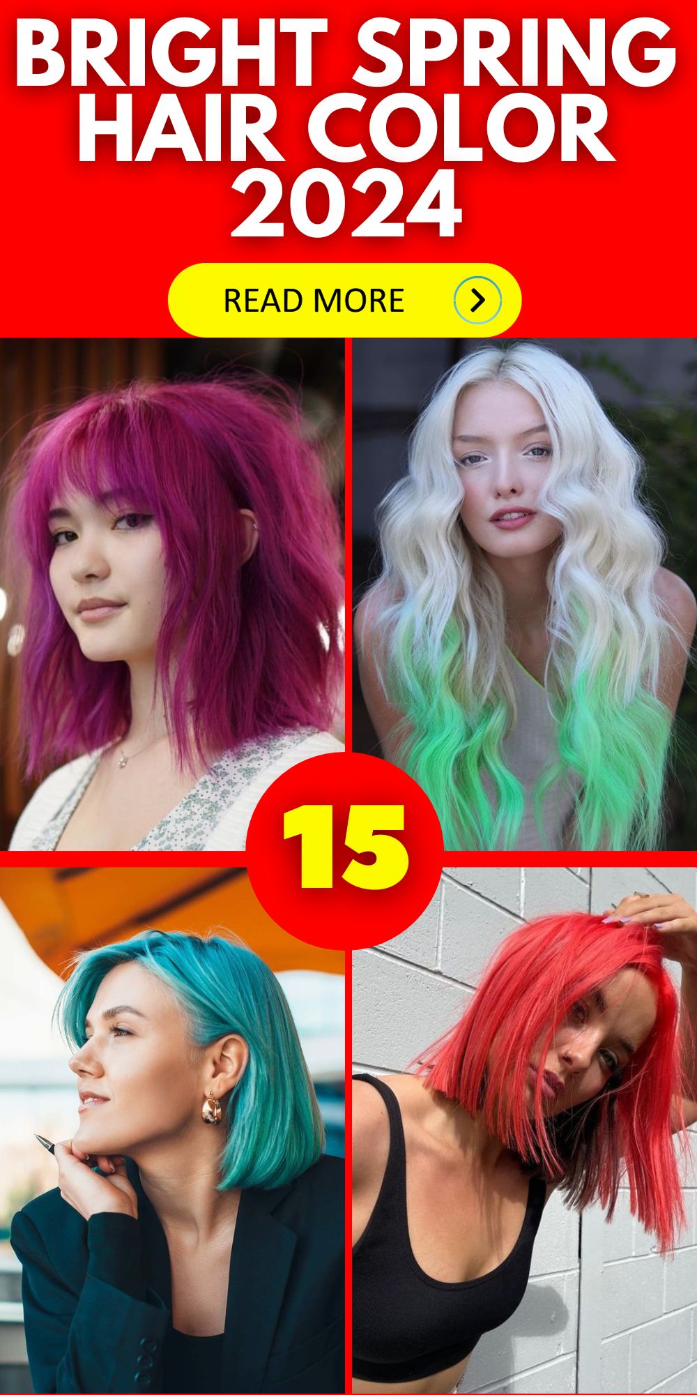 Spring 2024's Bold Hair Colors Embrace Vivid Reds, Blues, and Pastels
