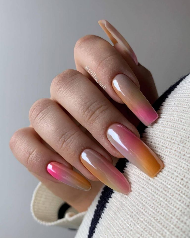 Hot Pink And Gold Leaf Acrylic Nails Summer 2024 S Trending Styles 10 10 768x960