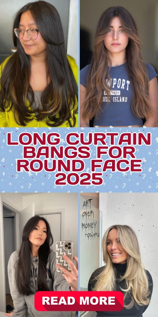 Long Curtain Bangs for Round Face: 22 Trendy Ideas for 2025