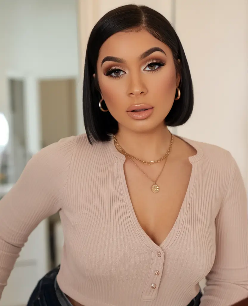 bob haircuts - summer ideas 2025 Polished Jet Black Blunt Cut with Glam Vibes