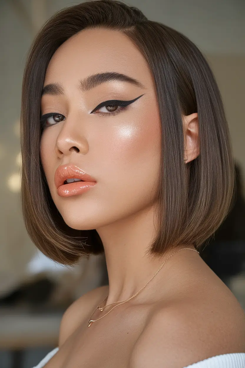 bob haircuts - summer ideas 2025 Chocolate Smooth Bob with Subtle Summer Warmth