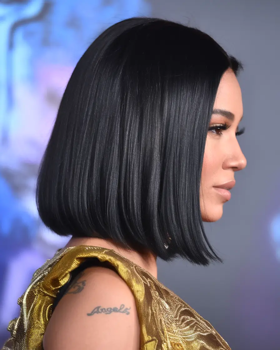 bob haircuts - summer ideas 2025 Ultra-Sleek Blunt Bob with Midnight Shine