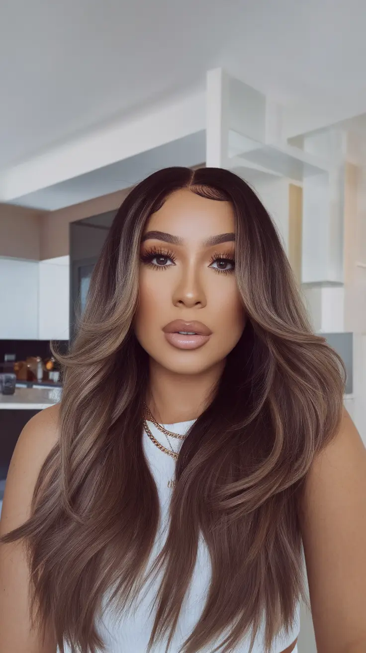 Beautiful Brown Hair Colors to Try This Summer 2025+Dark Rooted Blonde-Brown Blend