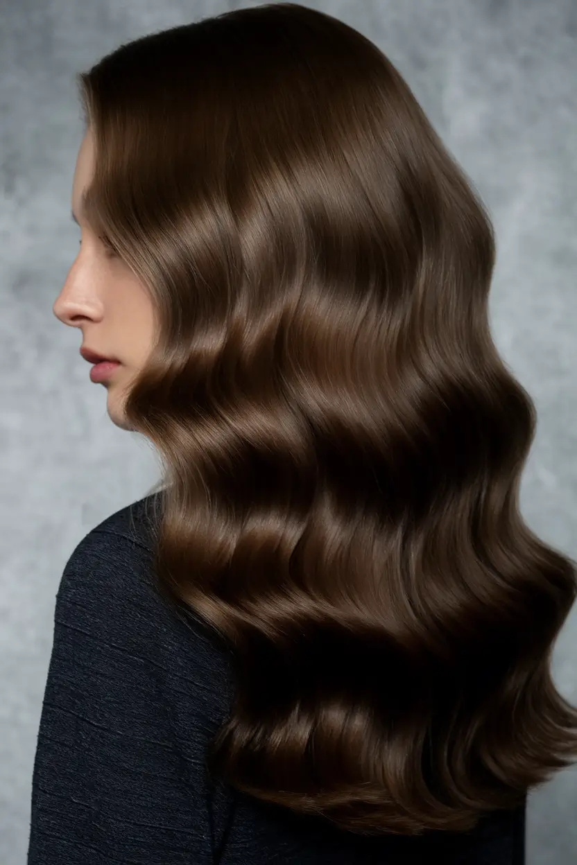 Beautiful Brown Hair Colors to Try This Summer 2025+Polished Chestnut Waterfall
