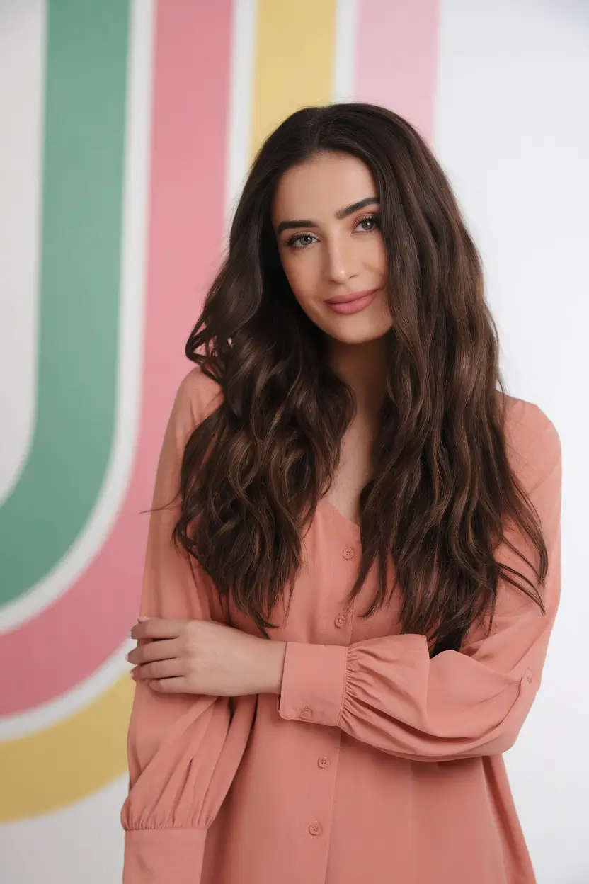 Chic Brunette Hair Ideas for Your Summer 2025 Look Romantic Natural Brunette with Casual Waves