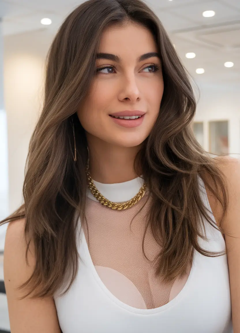 Chic Brunette Hair Ideas for Your Summer 2025 Look Neutral Mushroom Brunette with Feathered Ends