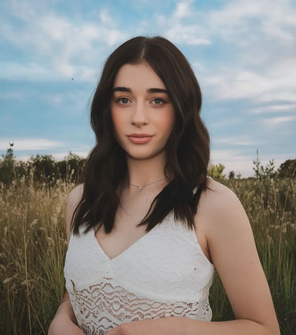 Chic Brunette Hair Ideas for Your Summer 2025 Look Boho-Romantic Brunette in Soft Fields