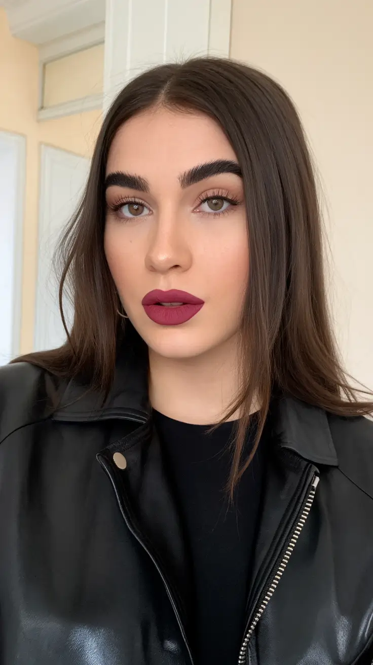 Chic Brunette Hair Ideas for Your Summer 2025 Look Vampy Shine with Berry Lips