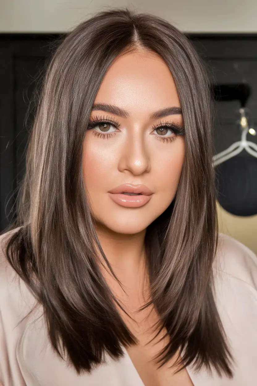 Chic Brunette Hair Ideas for Your Summer 2025 Look Chic Mid-Length with Neutral Tone Gloss