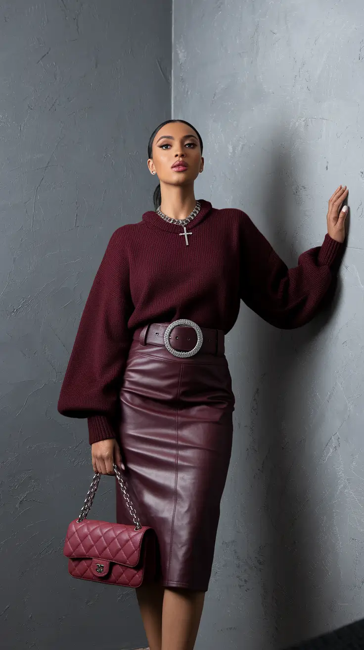 wardrobe ideas for May 2025 Bordeaux Leather with After-Dark Drama