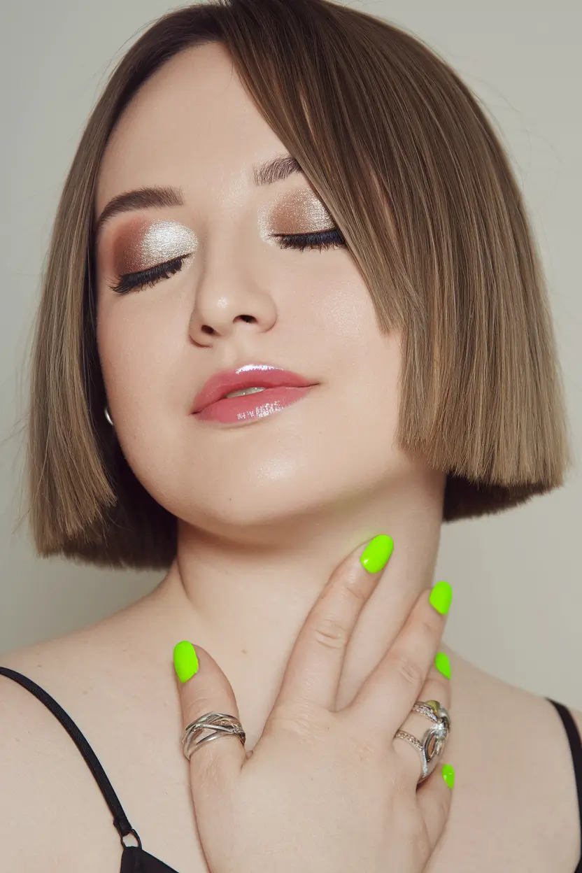 Flattering Haircuts for Round Faces - Summer Looks 2025 Sleek Precision Bob with a Bold Finish