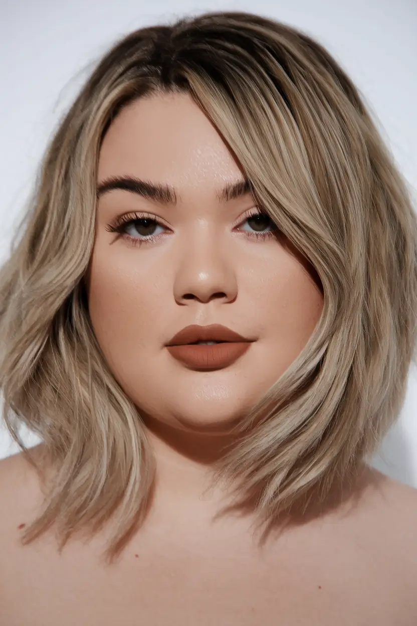 haircuts for round faces Beveled Lob with Long Face-Framing Layers
