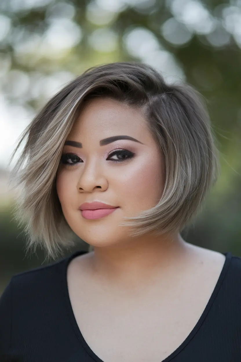 haircuts for round faces Asymmetrical Bob with Deep Side Part
