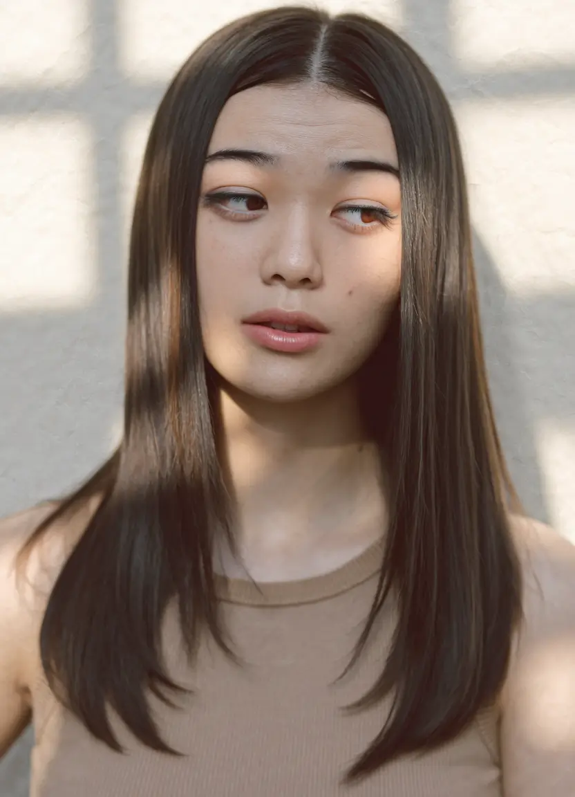haircuts for round faces Sleek Mid-Length with Face-Framing Points