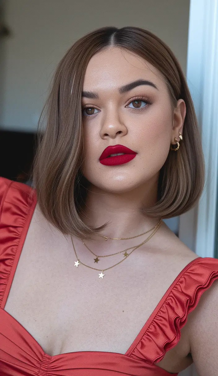 Flattering Haircuts for Round Faces - Summer Looks 2025 Glossy Soft Side-Parted Bob
