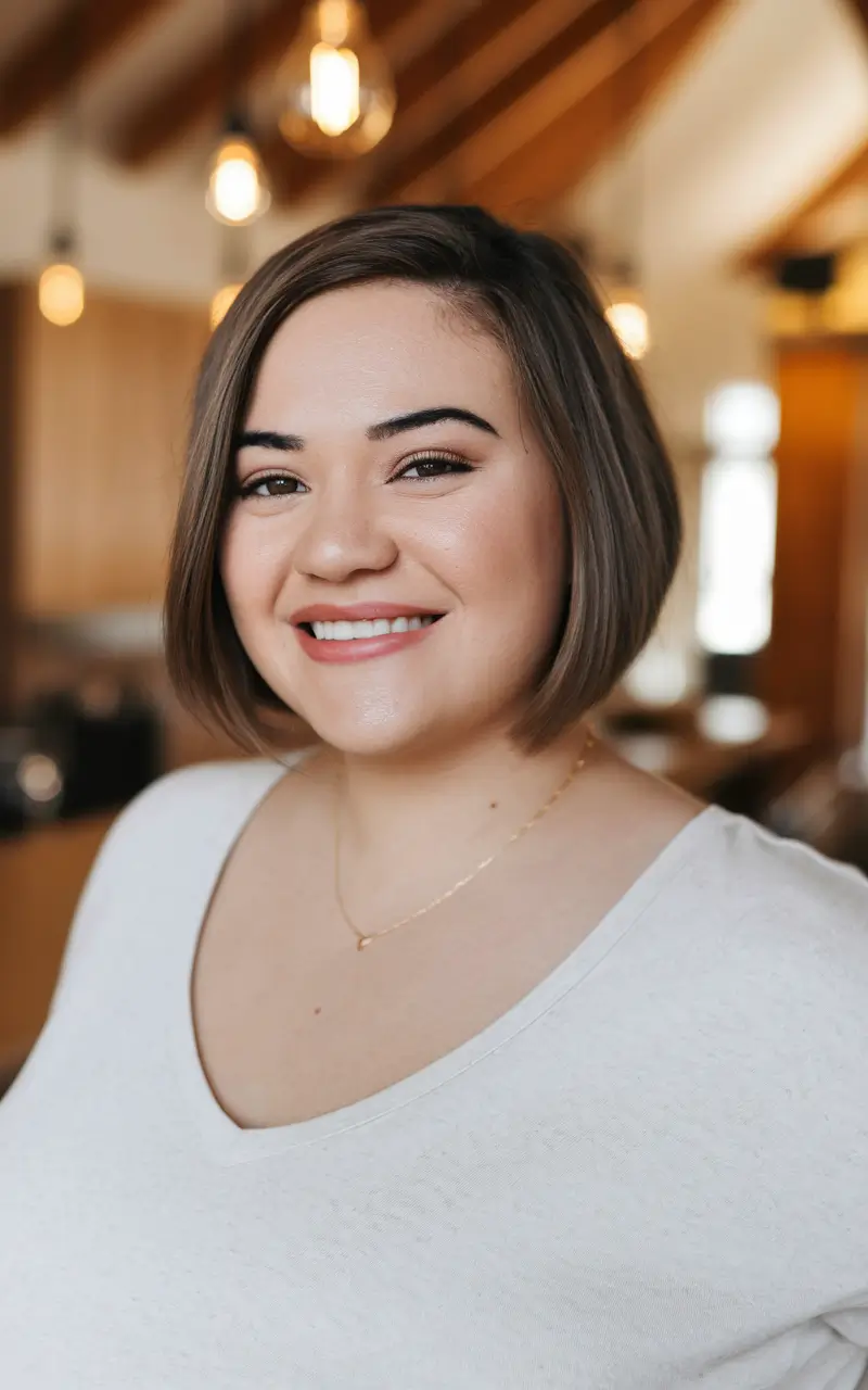 Flattering Haircuts for Round Faces - Summer Looks 2025 Soft Tapered Bob with Side Part