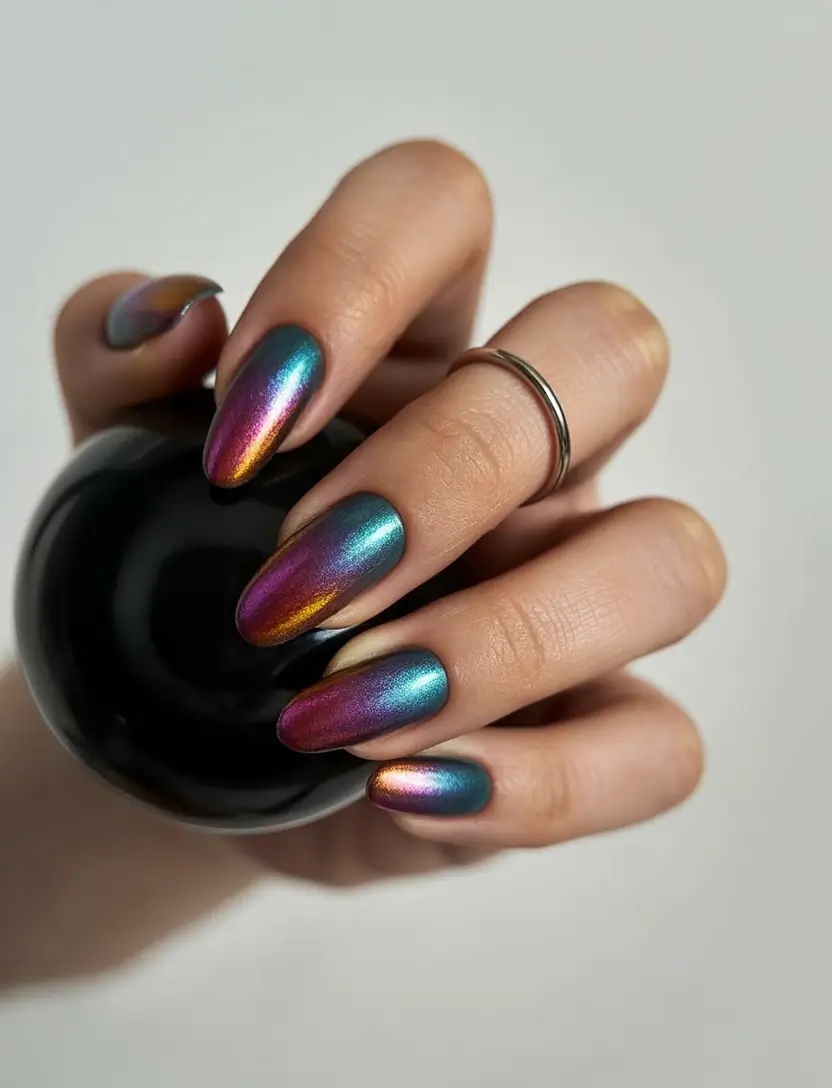 beach nails ideas 2025 Iridescent Chrome Glow