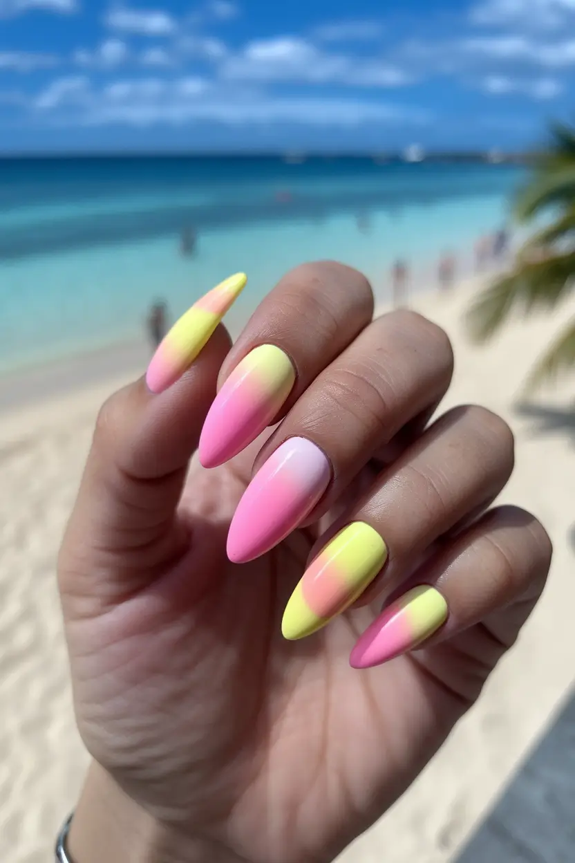 beach nails ideas 2025 Lemonade Sunset Gradient