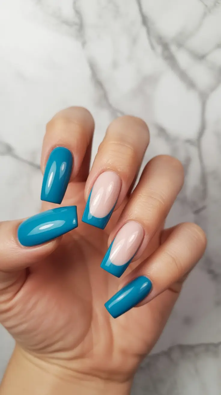 beach nails ideas 2025 Teal French Square
