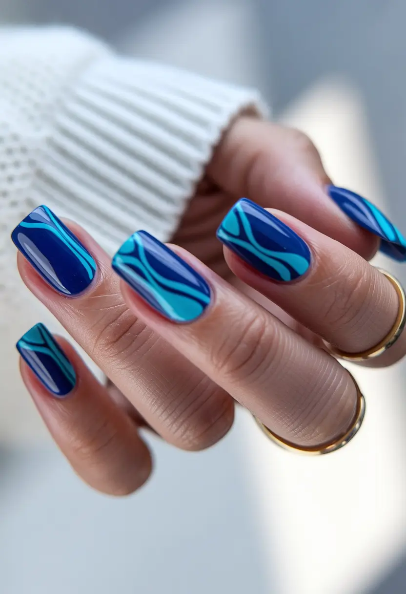 beach nails ideas 2025 Electric Blue Abstract Swirls