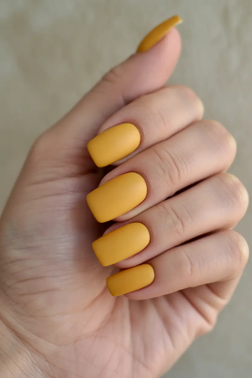 beach nails ideas 2025 Golden Matte Mustard for Summer Calm