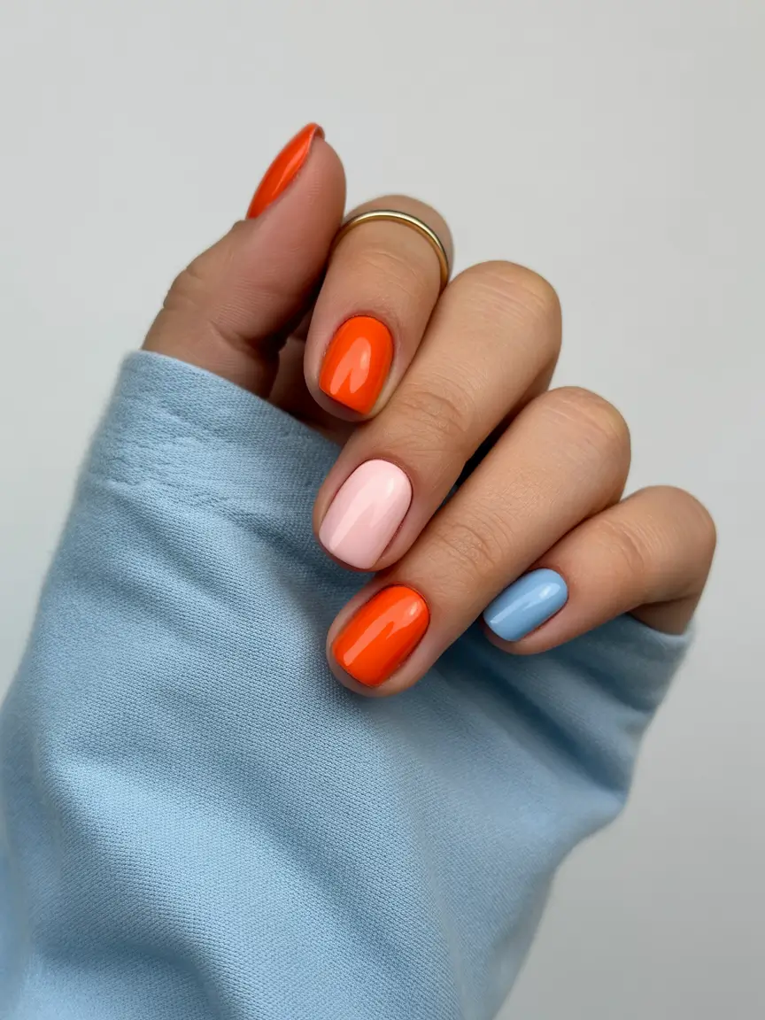 beach nails ideas 2025 Color Block Sorbet Vibes