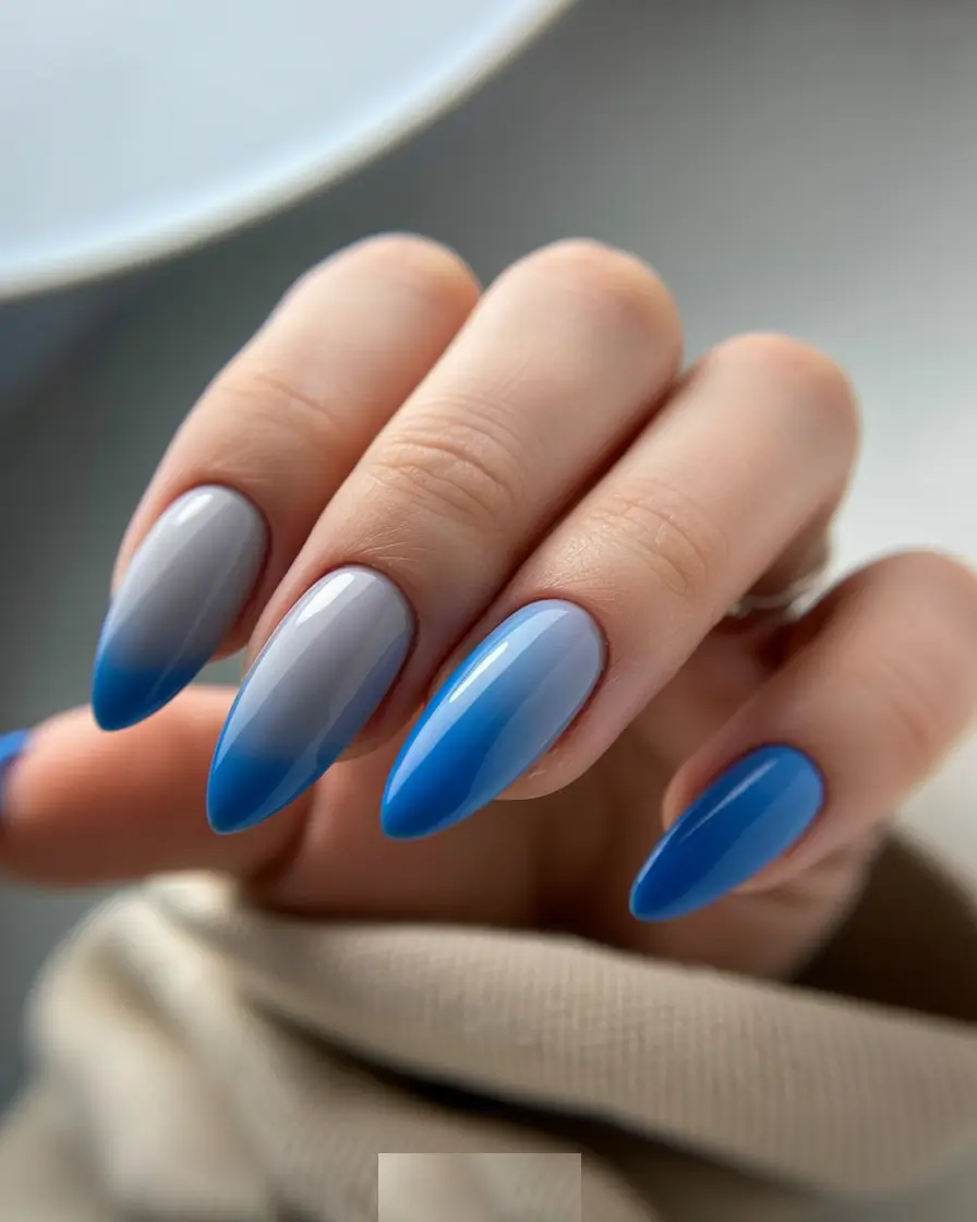 beach nails ideas 2025 Gray and Blue Ombré Perfection