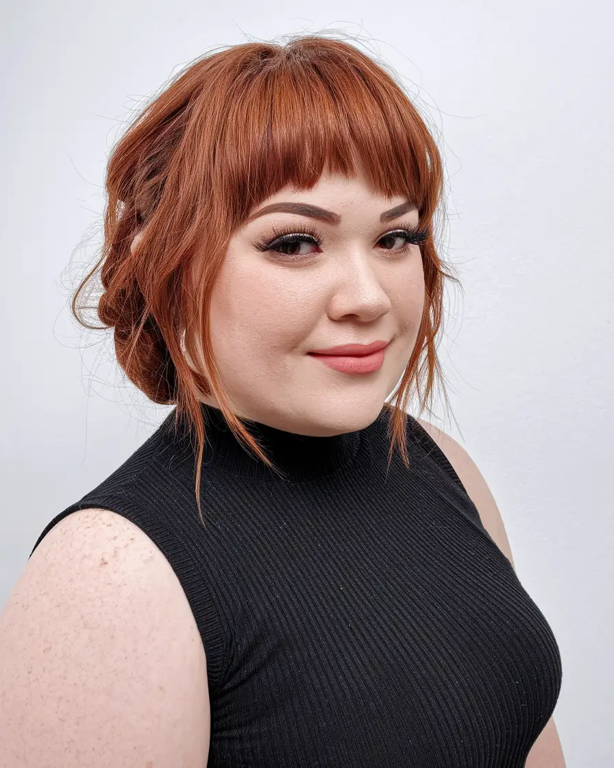 Best Haircuts for Chubby Faces - Face-Framing Styles Summer 2025 Retro-Inspired Ginger Updo with Fringe